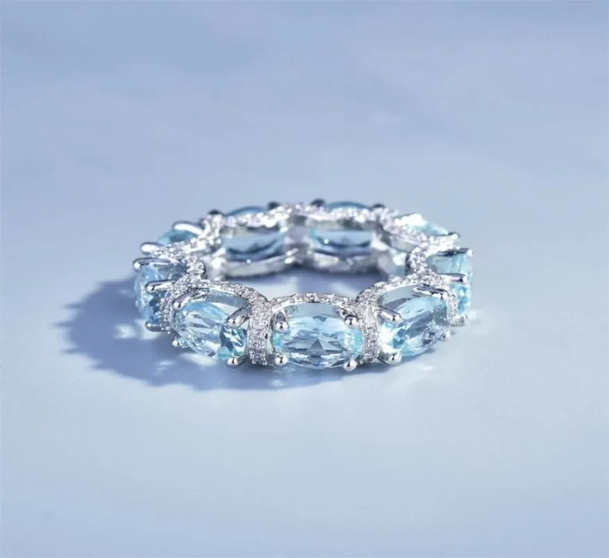 Bague de bijoux de mode microseting plein de diamants anneaux aiquamarine galaxie princesse en dentelle bracelet coloré trésor9535679