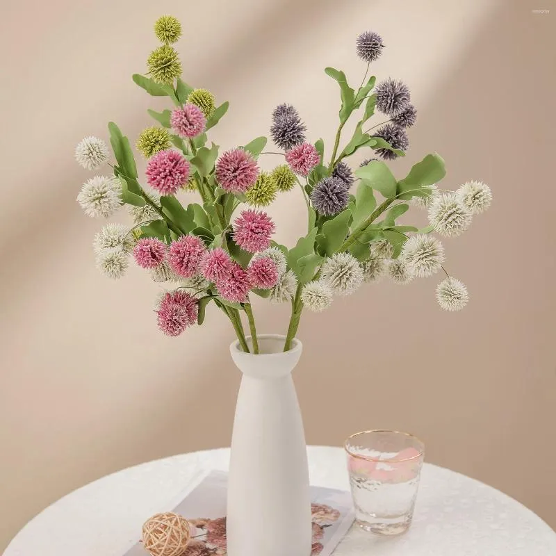 Decorative Flowers Thorn Ball Dandelion Bunches Artificial Row DIY Props Wedding Ornaments Real Touch Green Fake Plant Home