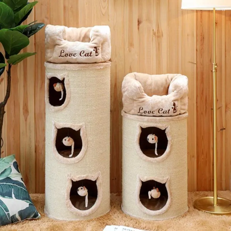 Dog Apparel Chamfer Cat Tree Scratch Board Integrated Honey Pot Solid Wood Supplies Semi-Enclosed