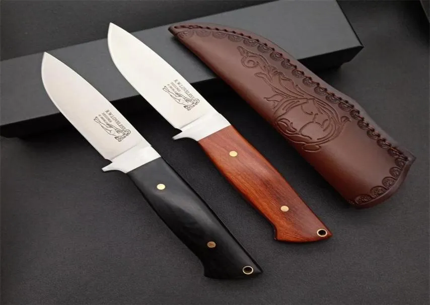 RW Survival Straight Couteau D2 Point de goutte en satin Blade Full Tang Rosewood Handle Couteaux Fixed Sheet en cuir273M1297585