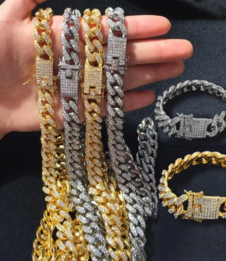 Gioielli hip hop da uomo in oro argento Miami cubano collane a catena di collegamento alla moda bling diamante collana chian per donne braccialette2124198