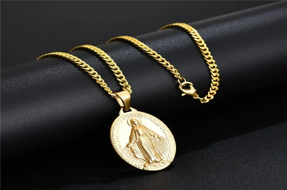 Mode Mens Women Charm Mary Pendant Necklace Hip Hop Jewelry Designer Link Chain Punk Neckor For Men Gifts6881640