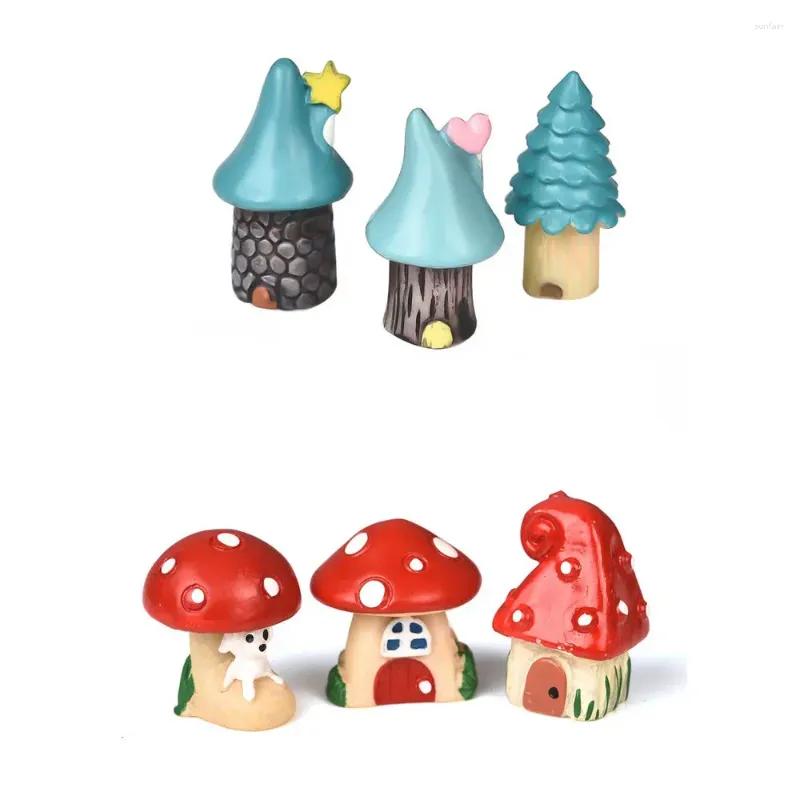 Decorative Figurines 3Pcs/Set Mini Cartoon Red Mushroom House 3 Types DIY Resin Fairy Garden Craft Decoration Miniature Micro Gnome