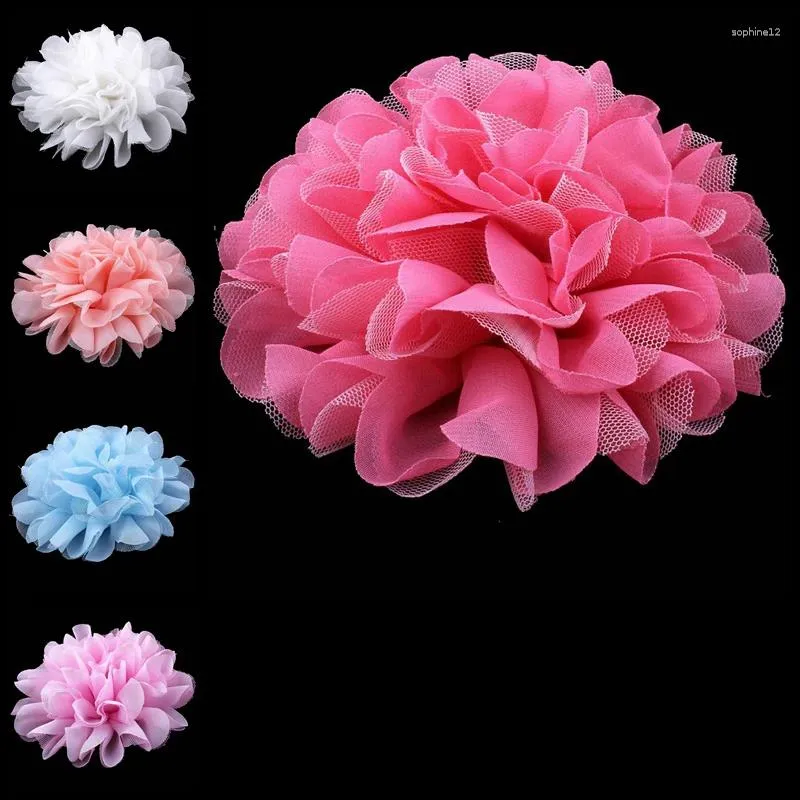Decoratieve bloemen (200 %/lot) 5 "5colors Aangekomen chique flatback bloem voor hoofddeksels grote mesh tule stof trouwjurk decoratie