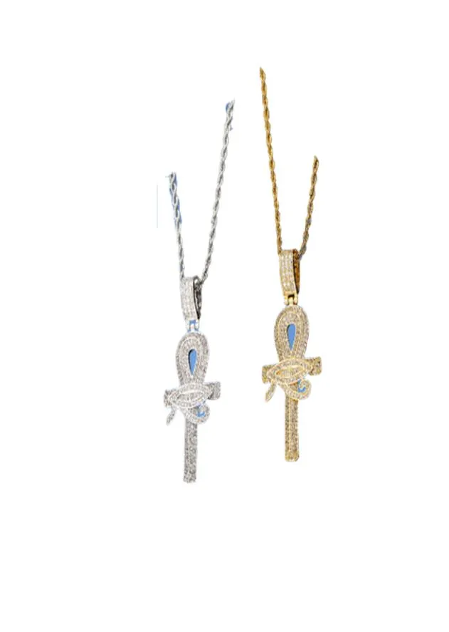 Ny ankomst egyptisk ankh -livsnyckel hänge halsband med repkedja hiphop silver guld som gåvor5821541