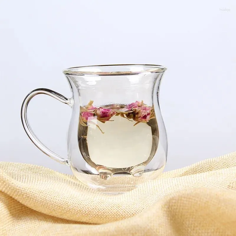 Copos de vinho caneca de leite dupla camada transparente xícara de vidro criativo moda de vaca 250 ml café resistente ao calor redondo com alça
