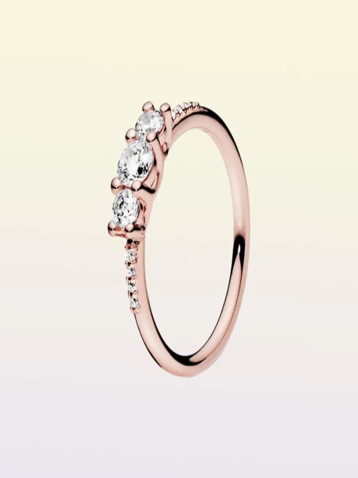 Rose Gold Three Stone Ring Women Girls Wedding Gift Designer sieraden voor echte 925 Sterling Silver Lover Rings met origineel3231539