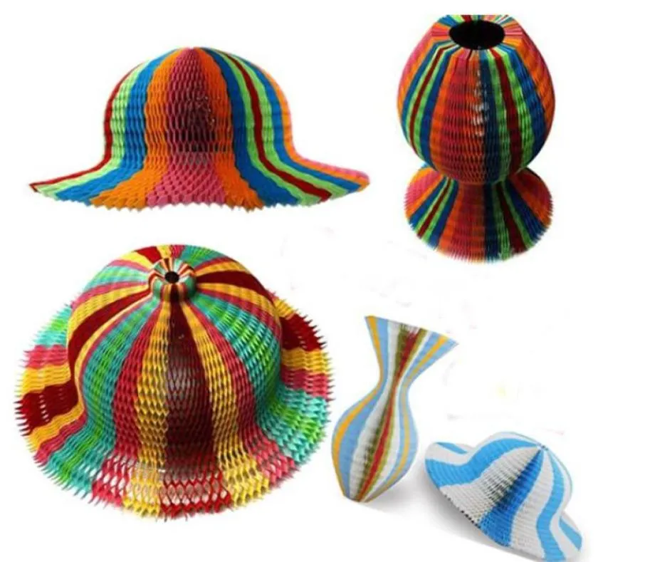 100pcs Magic Vase Paper Hats Fades Dobring Hat para decorações de festa Caps de papel engraçados Travel Sun Hats Colorful3565683