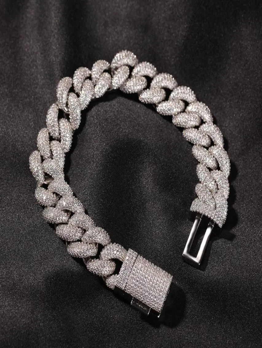 Bracelet Hip Hop Mens Bijoux 3D Chaîne Iced Out Gold Silver Miami Cuban Link Chains Bracelets 14mm3206935