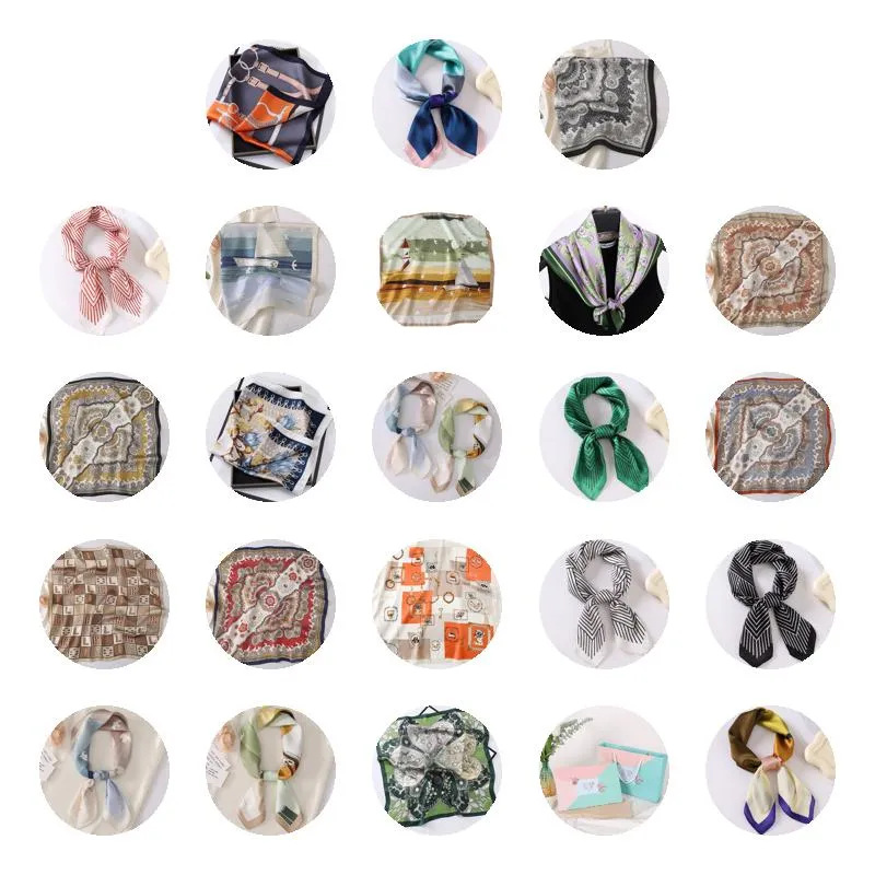 Scarves 20Style 7070Cm Designer Letters Print Floral Silk Scarf Headband For Women Fashion Long Handle Bag Paris Shoder Tote Lage Ri Otosk