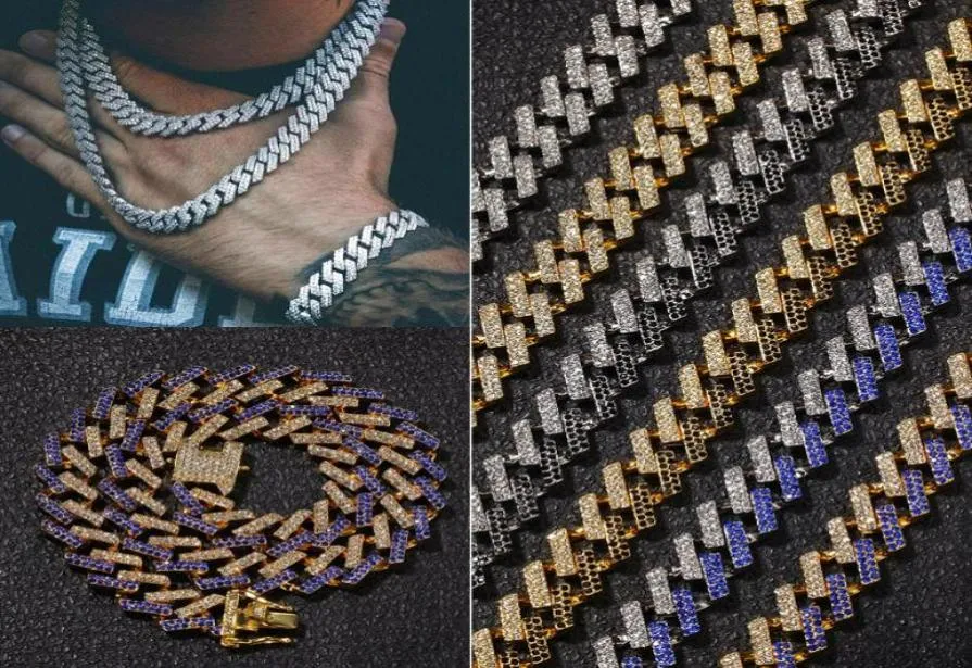 Hiphop bling kedjor smycken män is av halsband guld silver svart blå diamant miami kubansk länk kedja3700965