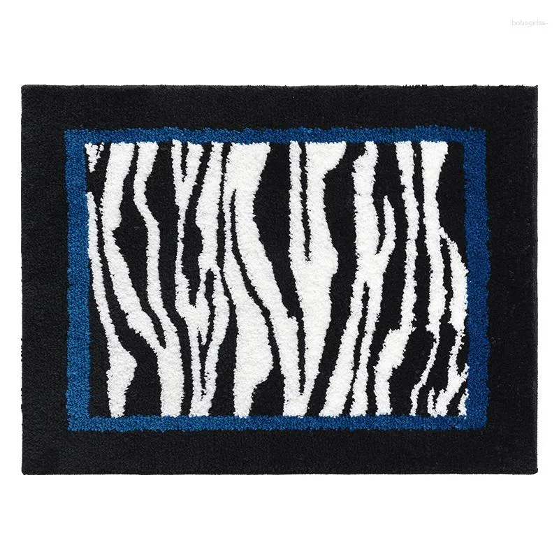 Carpets Zebra Print Bathroom Mat Cozy Black White Blue Soft Carpet Super Absorbent Slip-resistant Pad Kitchen Floor Door Home Deco