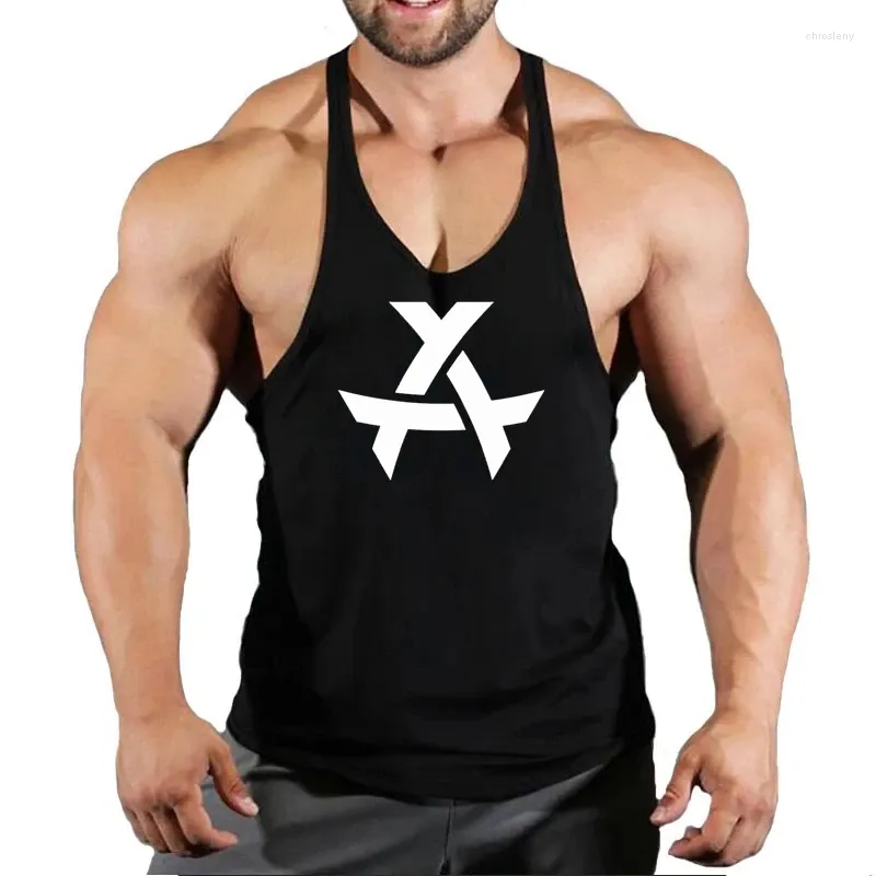 Herentanktops 2024 Bodybuilding Brand Jogger Gym Singlet Training Top Vest Shirt Mouwess Fitness Cotton For Men