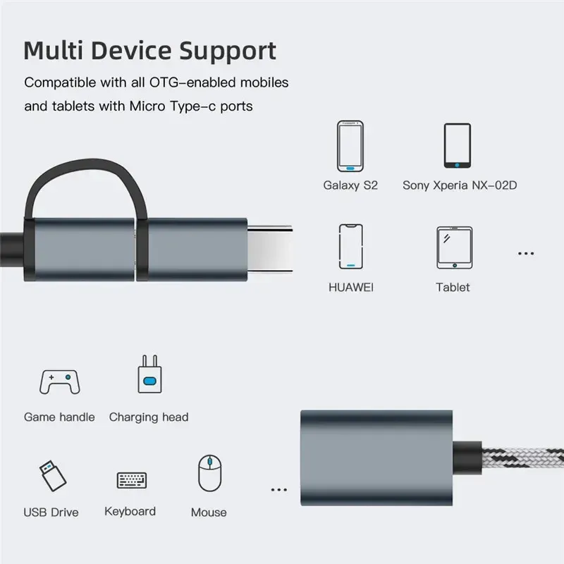 Cavo adattatore OTG da 2 in 1 tipo C Samsung S10 S10+ Xiaomi Mi 9 MacBook Android Mouse GamePad Tablet PC Tipo C OTG Cavo USB