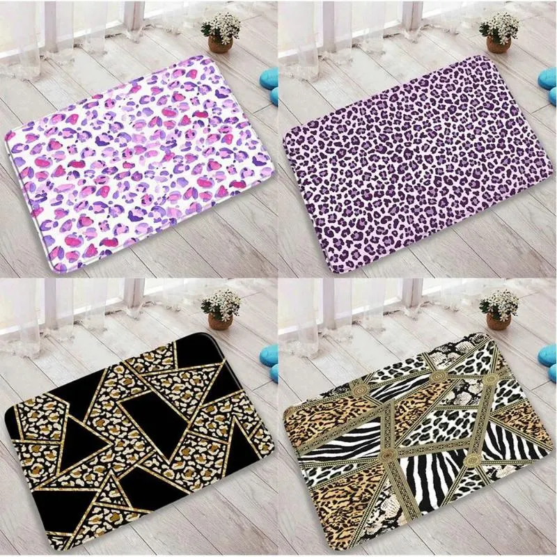 Mattes de bain Pink Leopard Fashion Design Marble Geométrique Modèle Entrée Porte de porte Salon Cuisine Anti-Slip Tapis extérieurs Tapis