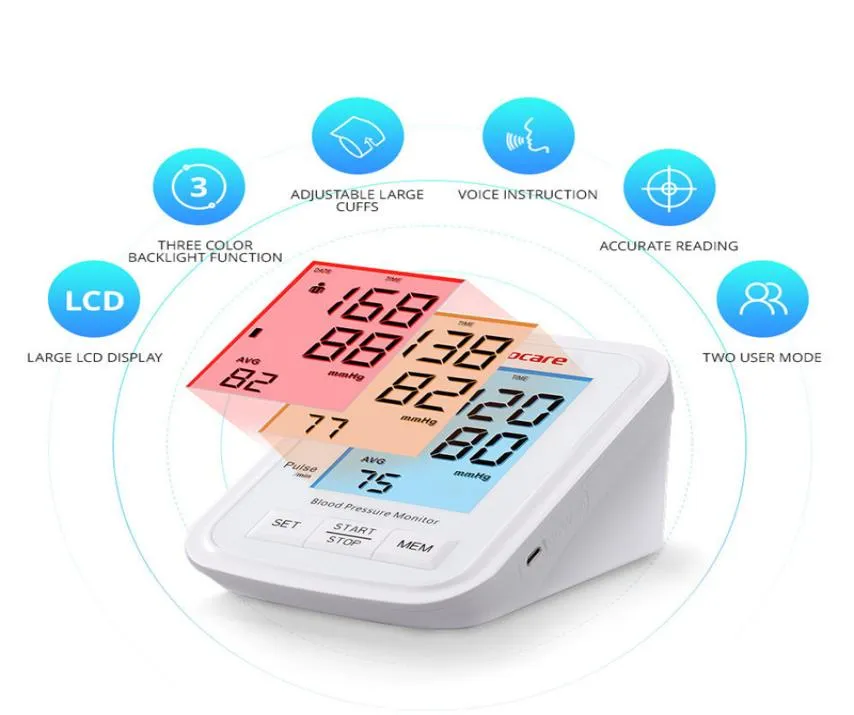 Monitor de pressão arterial Sinocare Tensiômetro Tensiômetro Máquina Automática BP Digital BP Medidor de freqüência cardíaca Medidor 3 Color LCD Display4272215