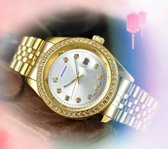 Beroemde modeheren dames unisex horloges automatische dag date time klok Japan Quartz beweging Volledige roestvrijstalen band diamanten ring dot armband Watch geschenken