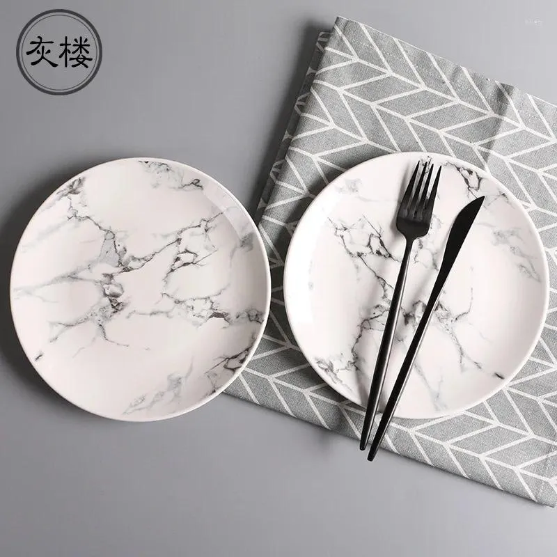 Plates Grey Building Marble Pattern Tableware Ceramic Plate Home Dining Salad Creative Bowl Set Gift