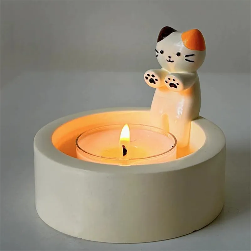 Porte-bougie Chat Mignon En Résine - Décoration De Table Pour Bougie Chauffe-plat (jusqu'à 4cm) - Cadeau Pour Amoureux Des Chats