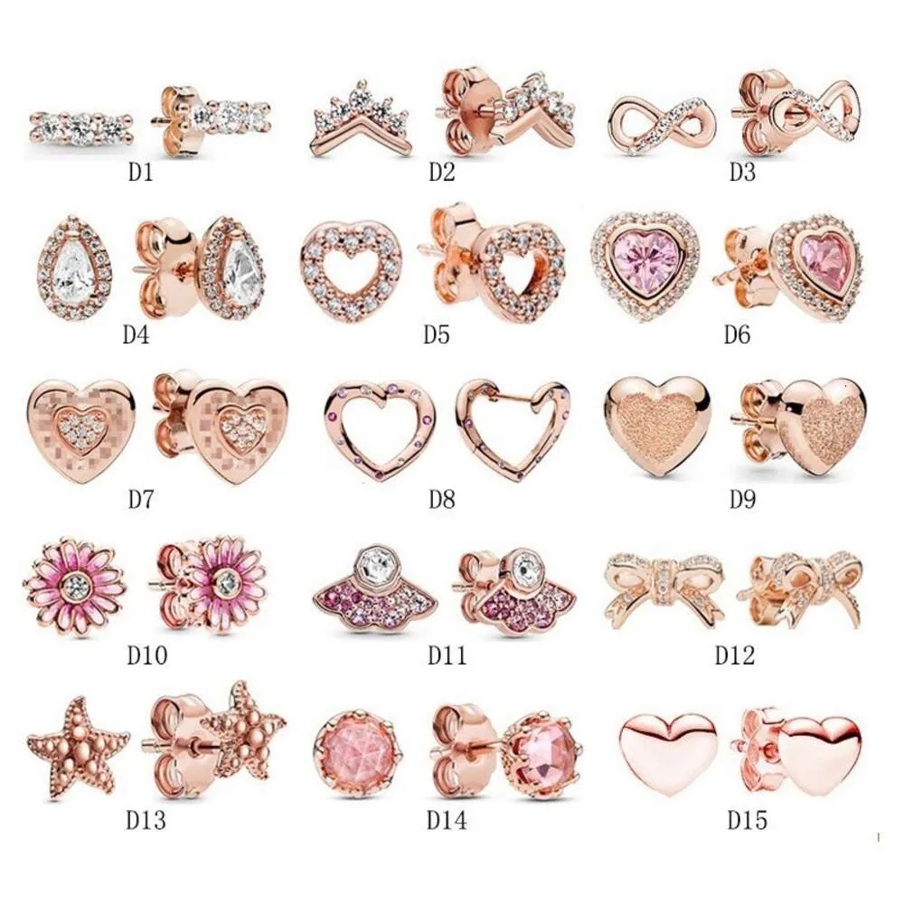 Bijoux de créateurs pandoras oreilles S925 Silver Rose Gold Chrysanthem Series Moucles d'oreilles Eternal Love Style à la mode et élégants boucles d'oreilles et boucles d'oreilles