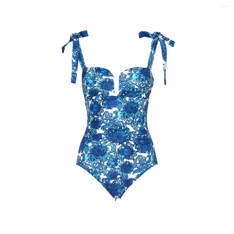 Kobiety stroju kąpielowego 2024 Seksowne jednoczęściowe stroje kąpielowe Kobiety Monokini Tropical Printed Ruffe bez pleców push up