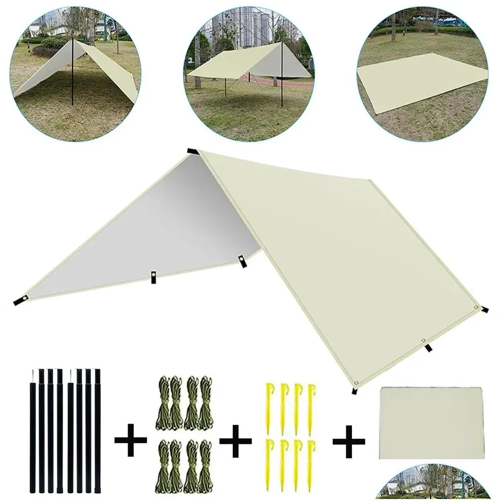 Палатки и укрытия CAM TARP TARP Водонепроницаемый портативный Mtifuncuman Outdoor Trawing Taving Backpack Shest Rain Drop Delivery o Dhlon