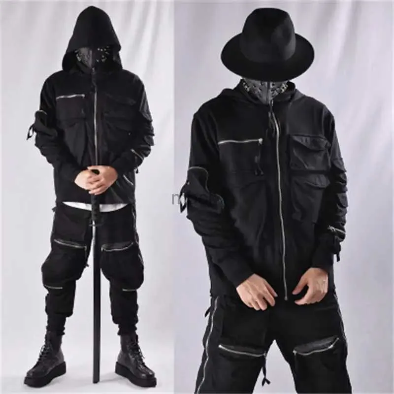 Sweatshirts Mens Jackets Guochao Dark Ninja kläder Multi-Pocket Function Hoodie Mens Loose Zipper Jacket Tactical Hoodie 240412