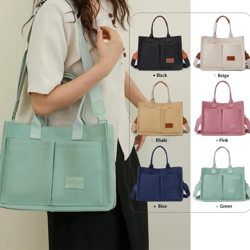 Large Capacity Canvas Tote Bag with Shoulder Strap