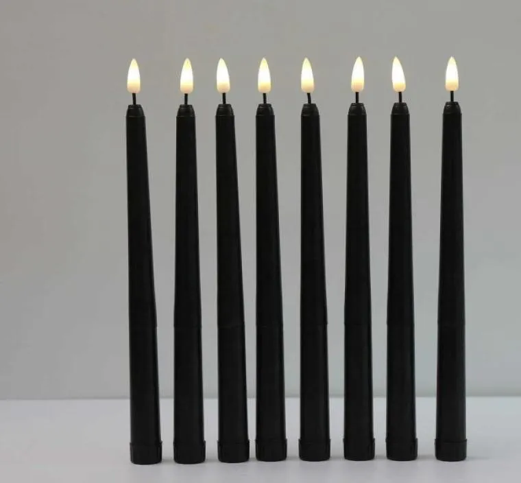 8 peças Bateria de luz de luz sem chama preta Operada por bateria LED de Natal 28 cm de longa Candlesticks falsos para casamento H9348803