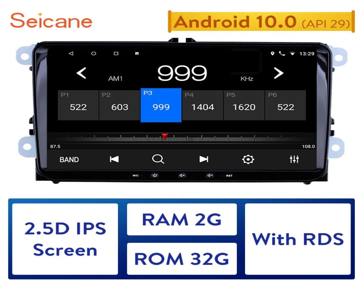 Seicane Android 10.0 2Din Car Radio GPS Multimedia Player för VW // Golf/Polo/Tiguan/Passat/B7/B6/Leon/Skoda/Octavia5666643