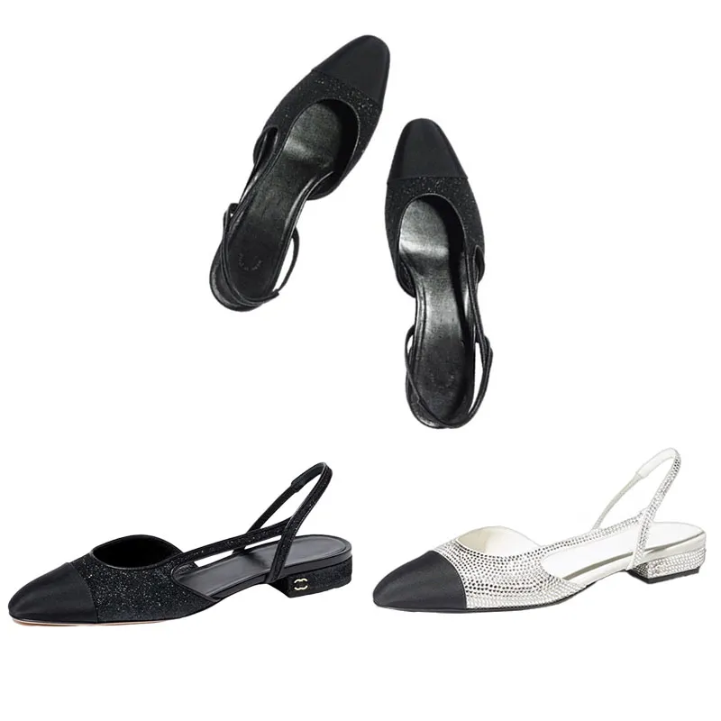 Geestige teen sandles voor vrouwen Designer Slingback Sandale Femme Damesglijbanen Party Sandalen Black Silver Sandals Kitten Heels schoenen