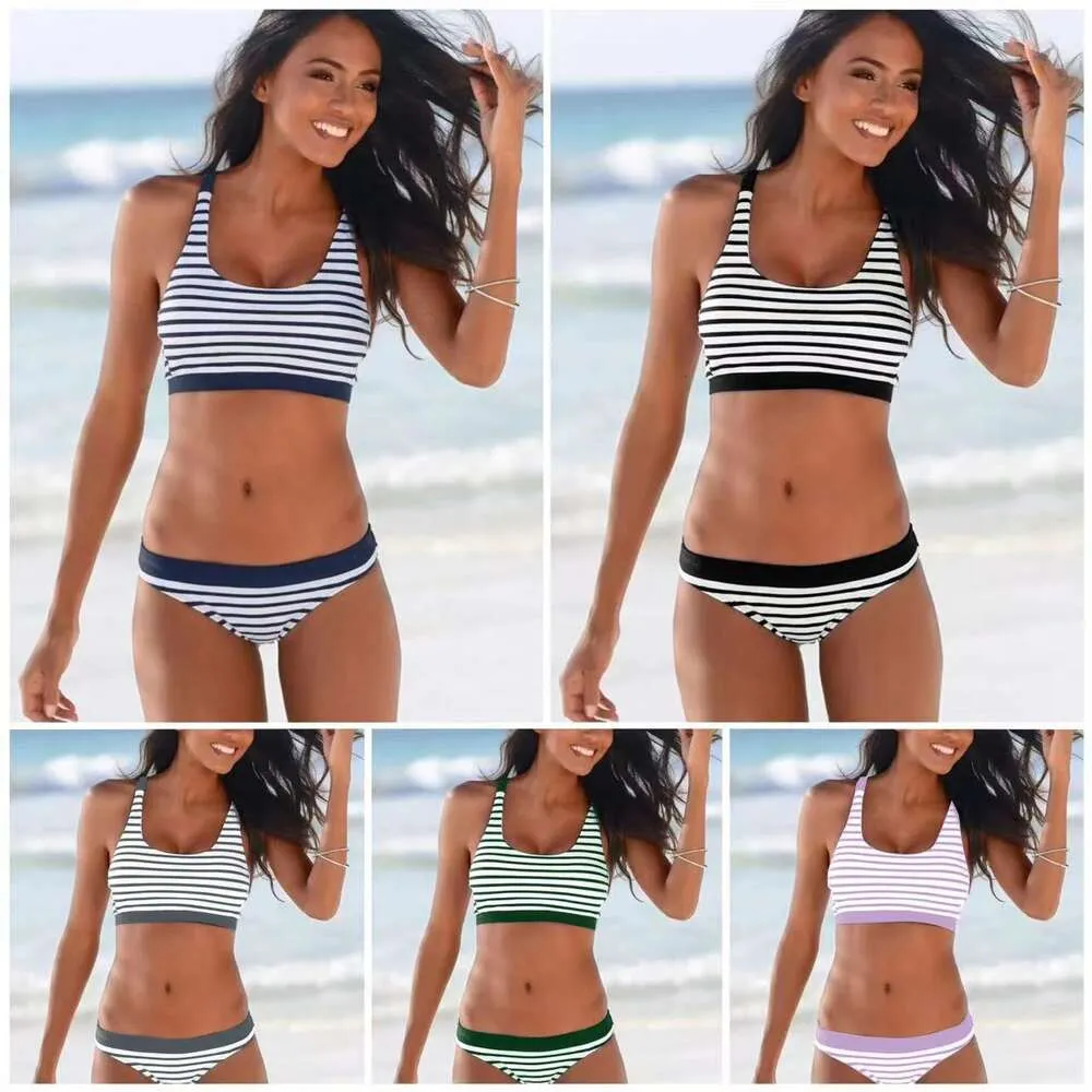 Stripe splipe di nuove donne spalla con spalline solide incrociate il bagno bikini multi corda