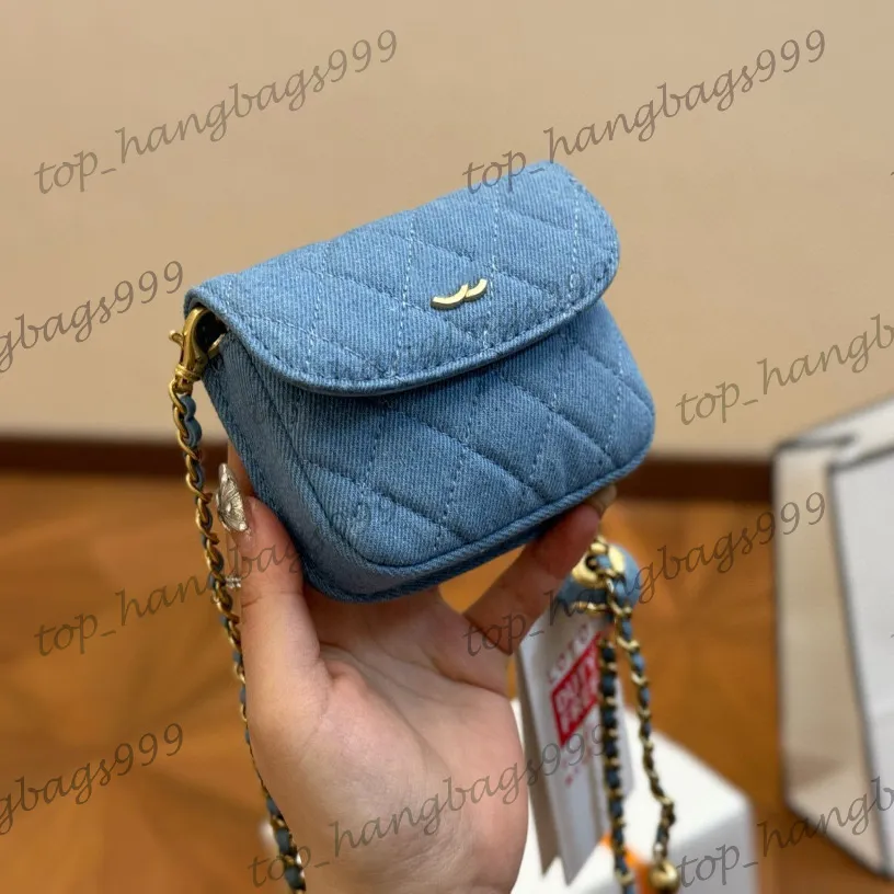 Marchio classico mini denim in denim liplick trucco vanità sfumature in cross body con perle di perle blu cinghia regolabile cinturino cosmetico cassa 10x11cm