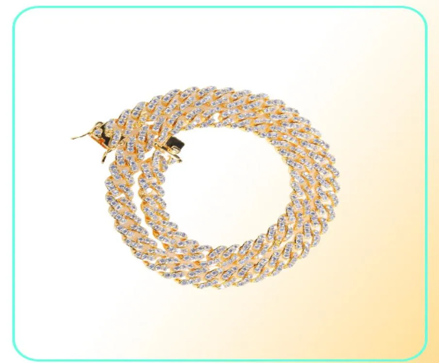 Iced Out Miami Cuban Link Chain Silver Mens Gold Chains Collier Bracelet Fashion Hip Hop Bijoux 9 mm6385288