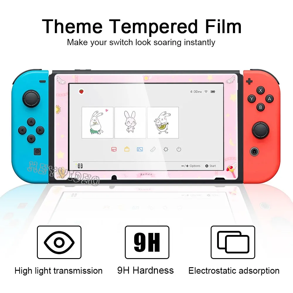 Accessoires Film de protecteur d'écran HD Temperred Glass 9H pour Nintendo Switch Screen Protector avec un film en verre d'image rose aile mignon pour Switch