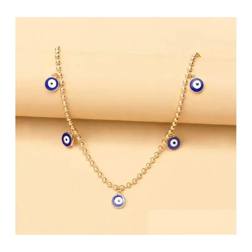 Chokers Blue Evil Eye Choker Pendant Necklaces Gold Lucky Turkish Eyes Necklace Clavicle Chain Fashion Jewellry For Drop Delivery Jewe Dhvzq