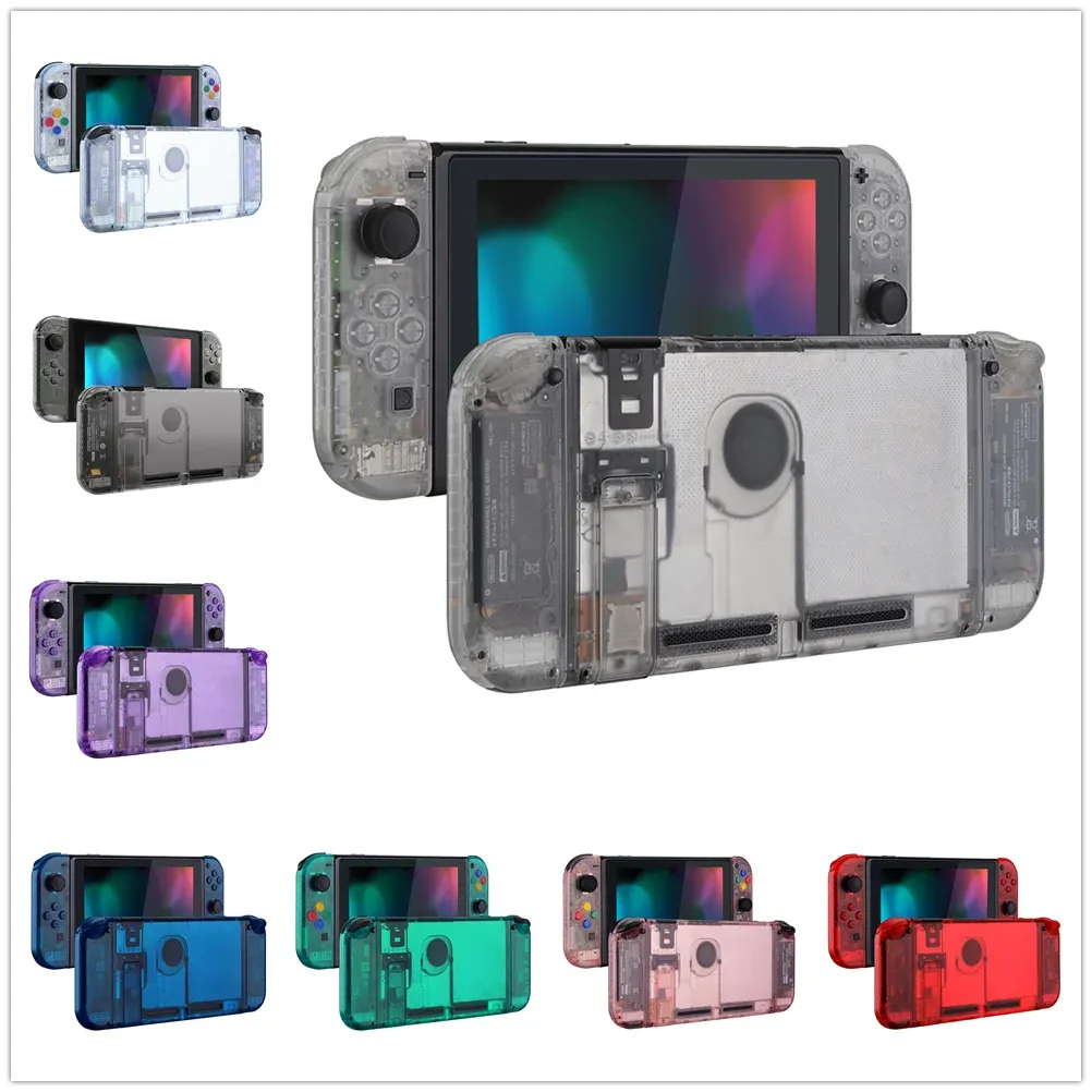 Cases eXtremeRate Transparent Console Back Plate with Controller Housing Shell with Buttons for NS Switch Console JoyCon