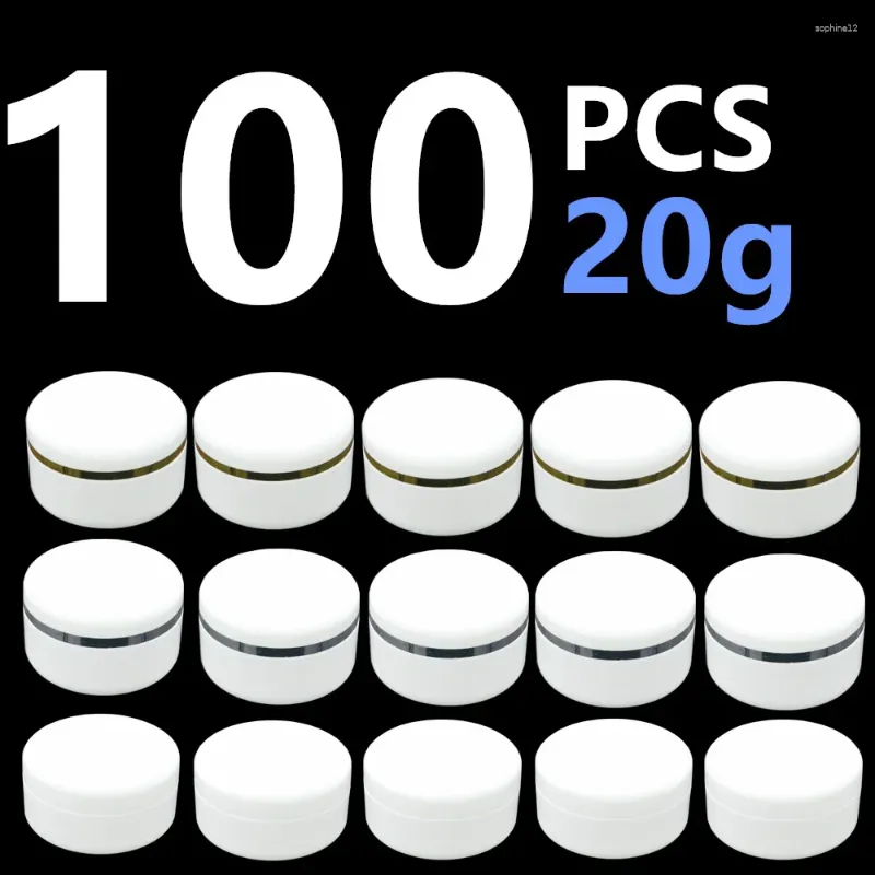 Opslagflessen 100 stcs 20 g 20 ml witte plastic cosmetische crème pot met transparante binnenste trek deksel vulling reisfles leeg kleine capaciteit