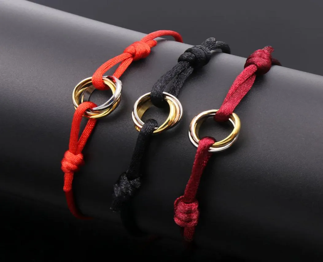 316L rostfritt stål Trinity Ring String -armband Tre ringar Handrempar Armband för män Kvinnor Fashion Famous Brand Jewel9824375