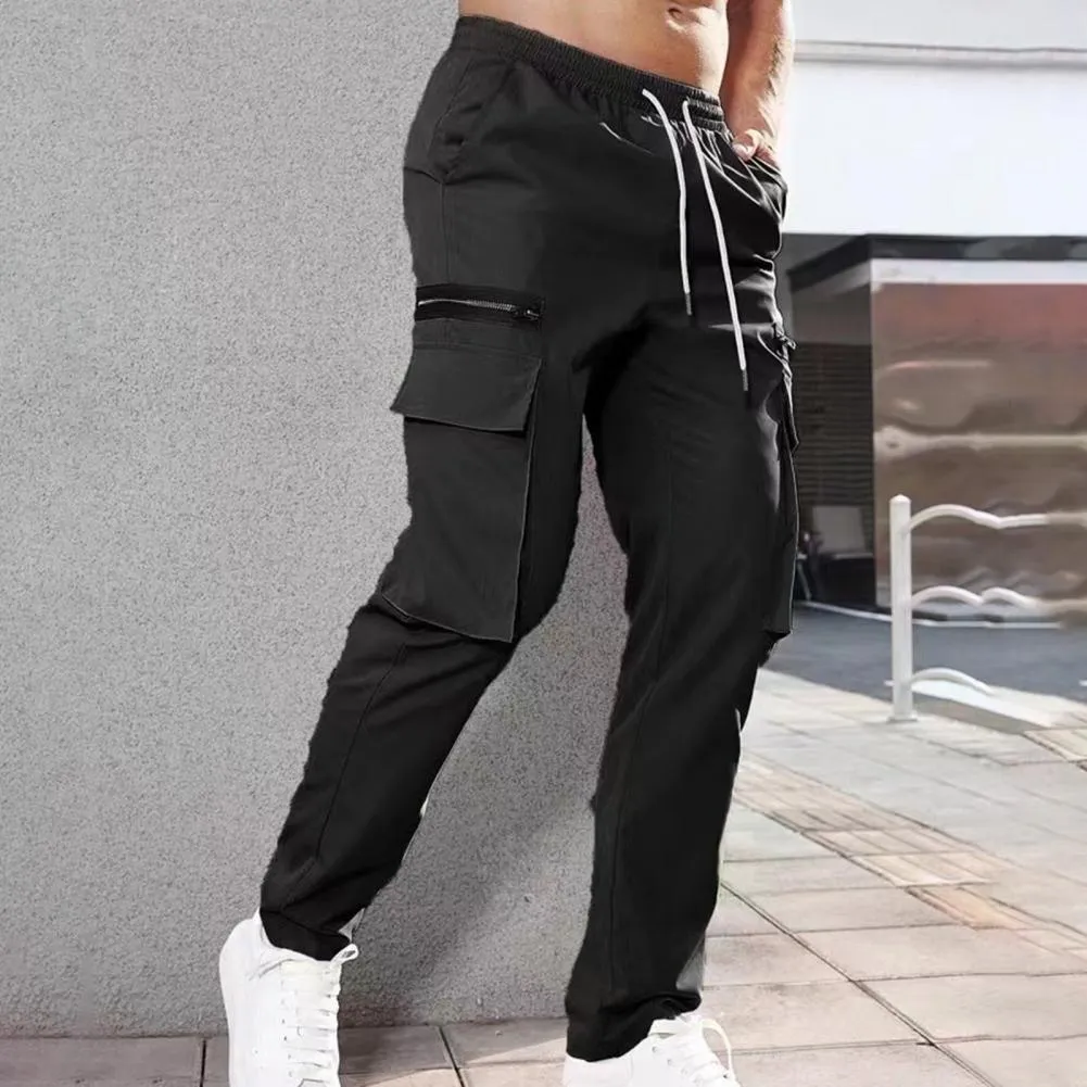 Soft Breathable Mens Casual Cargo Trousers with Drawstring