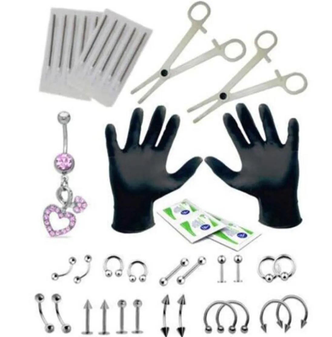 41pcs Piercing Kit Medical Stainless Steel Material Stud For Eyebrow Nose Belly Lips Tongue Piercing Various Equipment For Specifi6653757
