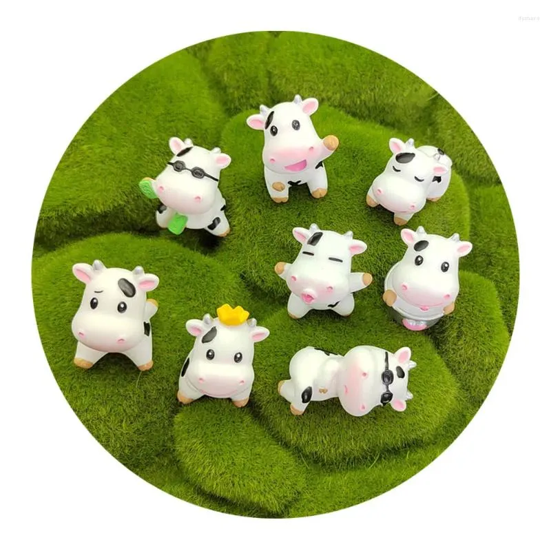 Decorative Flowers Resin Milk Cow Animal White Cattle Micro Landscape Garden Little Statue Figurines Ornaments Home Decor