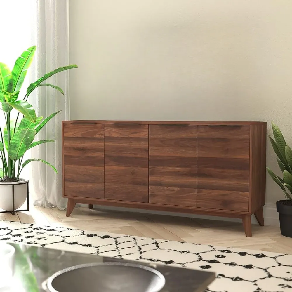 LKTART 60 Inch Mid Century Modern Sideboard Buffet - Walnut Storage Cabinet With Carved Doors - View #6