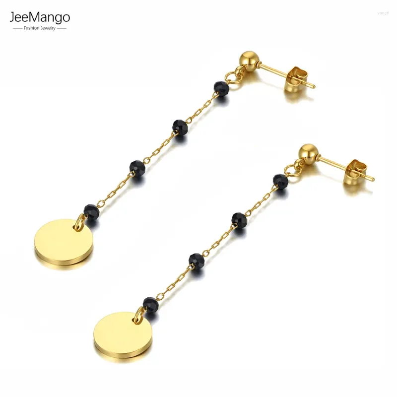 Dangle Ohrringe Jeemango Trendy Titanium Edelstahl Schwarzer CZ Kristallscheibe für Frauen Strass -Party Juwelier Je21073