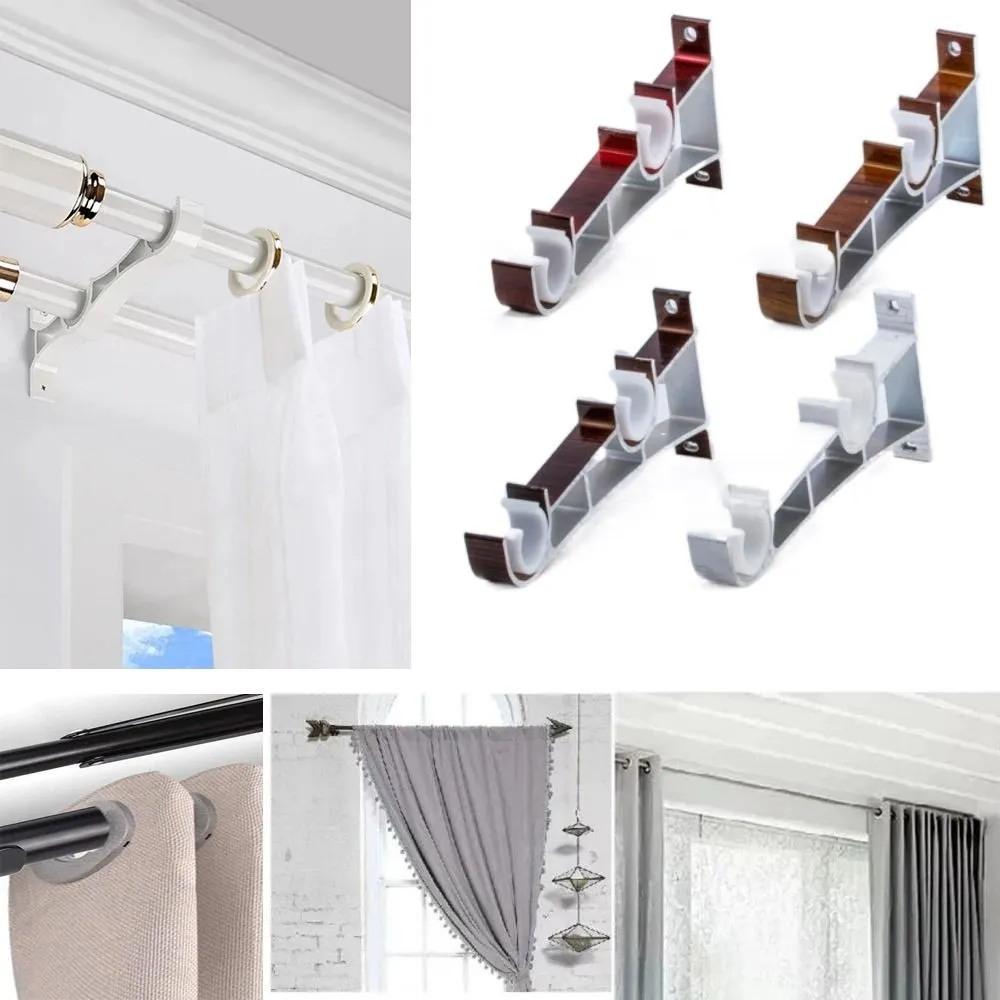Window Display Hanging Rods Curtain Rod Bracket Metal Double Rod Bracket Window Hardware Holder ...
