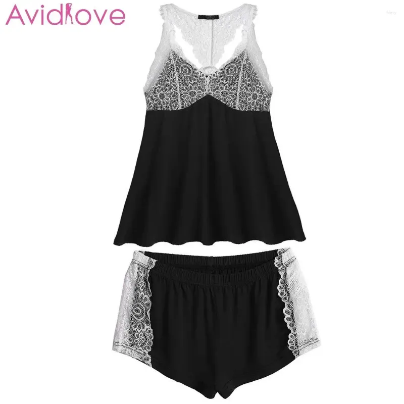 Home Clothing Avidlove Lace Clothes For Women Soft Set Pajama Sleepwear Nightwear Round Neck Trim Top Tank & Shorts