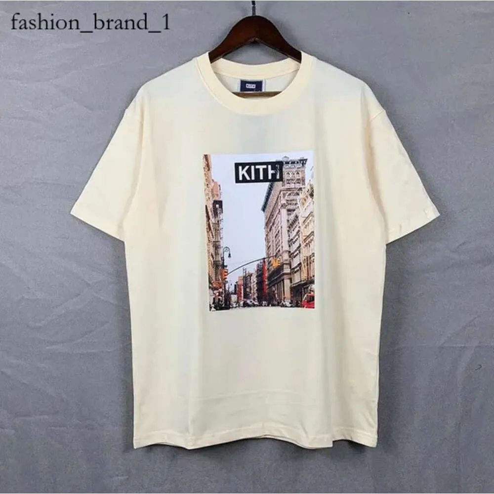 Kith Brand Men's T-shirts Street View Gedrukte Tegel met korte mouwen voor mannen en vrouwen katoentoppen Kith T-shirt Zomer Solid kleur Crisp Top 6975