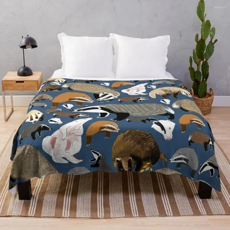 Cobertores Badgers Eurásia Padrão Blue Throw Blanket Cosplay Anime Sofás Decorativo