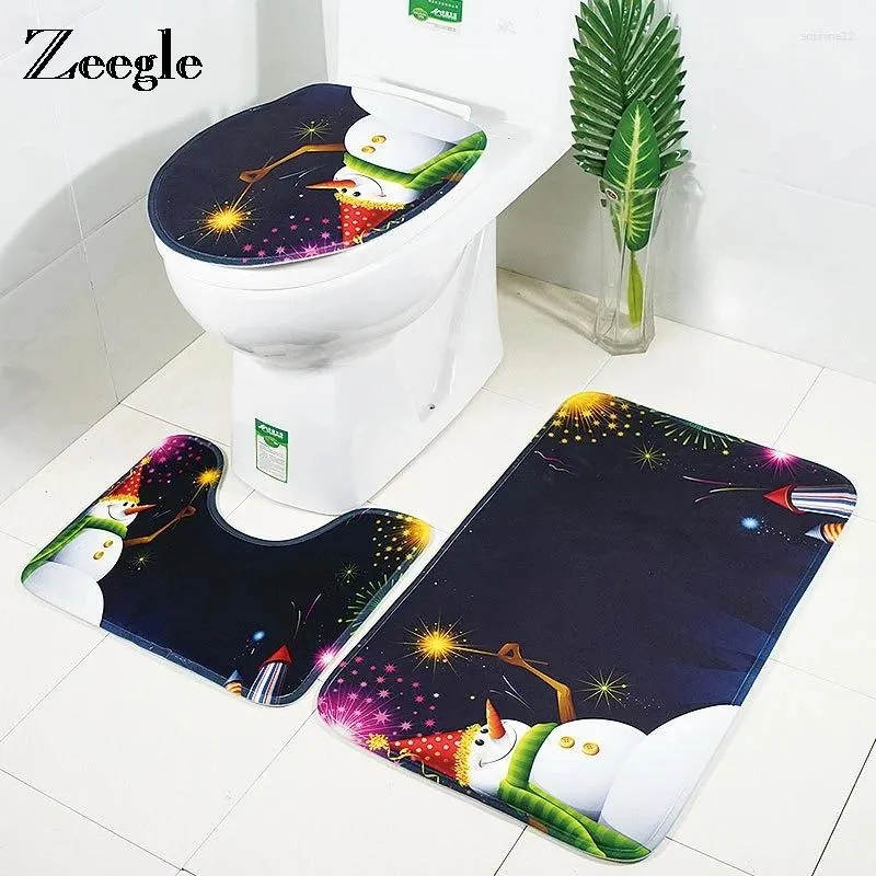 Chattes de bain Zeegle Christmas Salle de bain 3pcs Set Toilet Floor Mat Taft Soft Doft Foot Pad Absorbant Home Decor