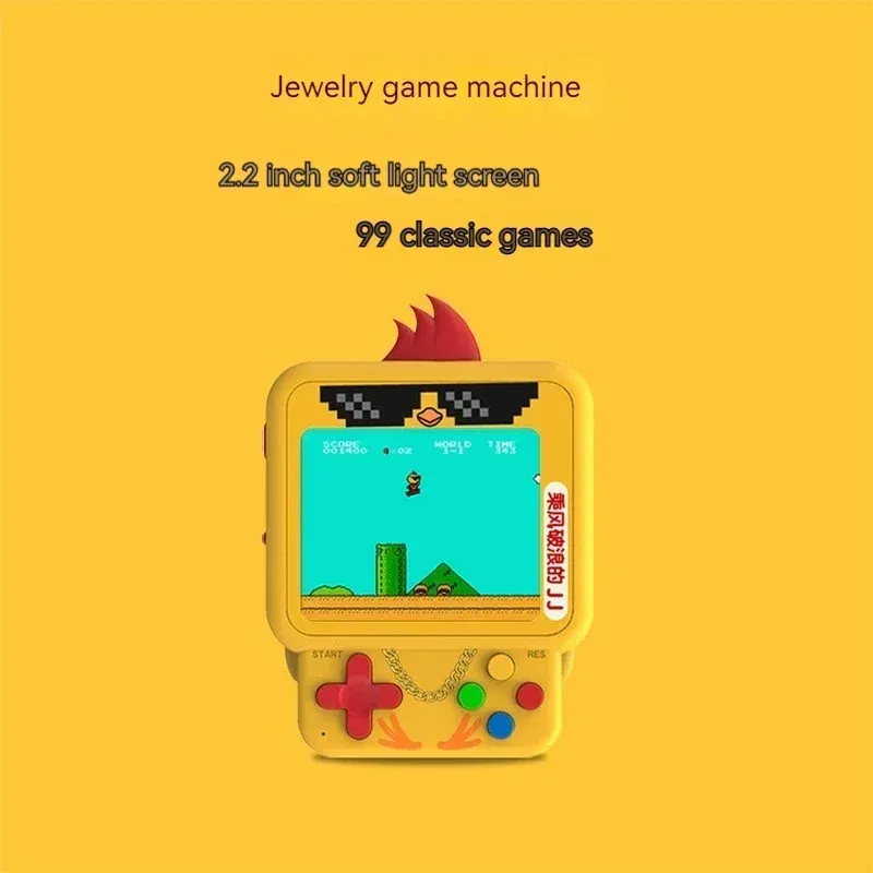 Players W1 Cute Mini Jewelry Chicken Game Machine 2.2inch Soft Light Screen Backpack Hanger Game Machine 99in1 Game Machine Gifts